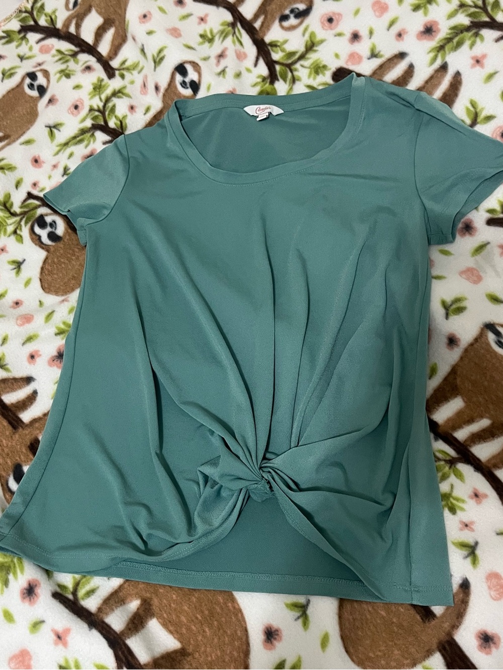 Candie's Teal Knot-Front Short Sleeve Top
